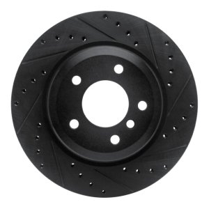 BMW 135IS Brake Rotor (1) - Rear Right - R1 Concepts - Drilled & Slotted - Black - `08-`13